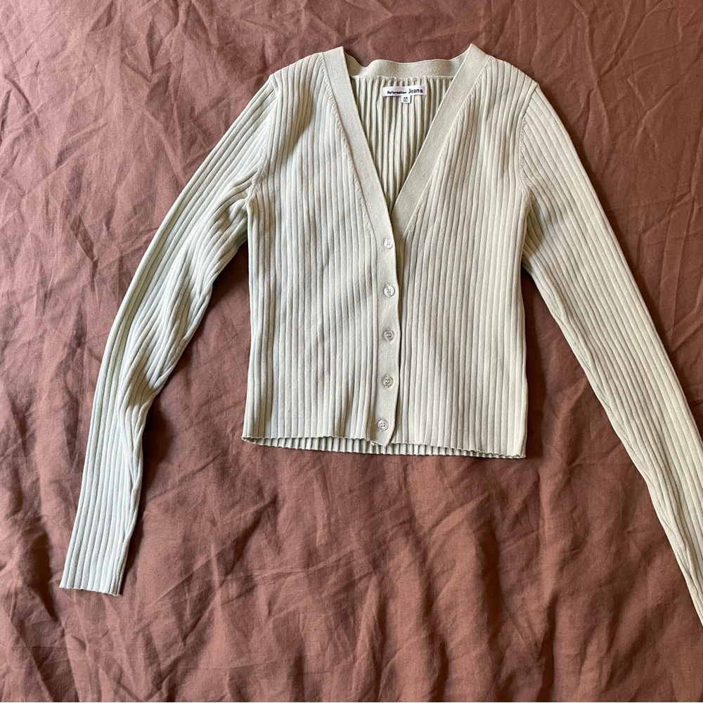 Reformation Light Green Ribbed Cardigan